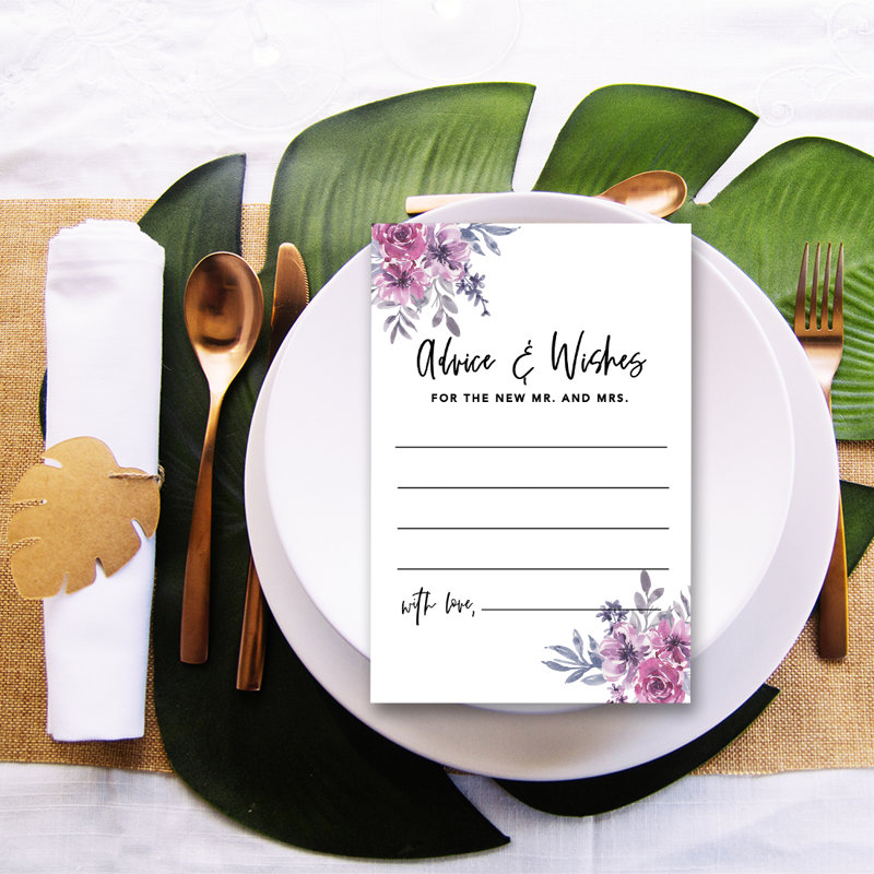 Lavande, aquarelle, fleurs, conseils de mariage et vœux de livres d'invités pour les mariés, paquet de 56