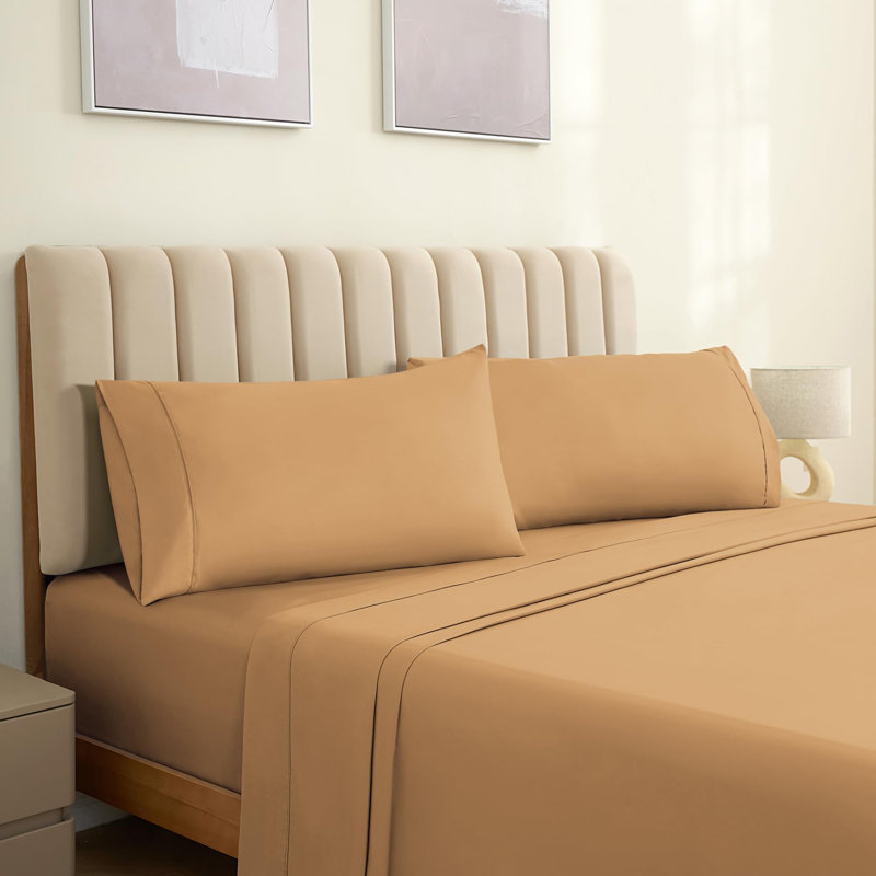 LuxClub 2 PC Gold Queen Performance Microfiber Solid Pillowcase Set, Gold, Queen Pillowcase