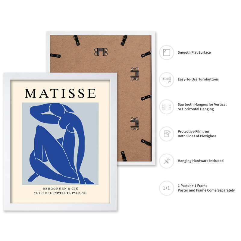 Henri Matisse - Blue Nude II No1, H 24 po x l 32 po, Affiche, Encadrement blanc