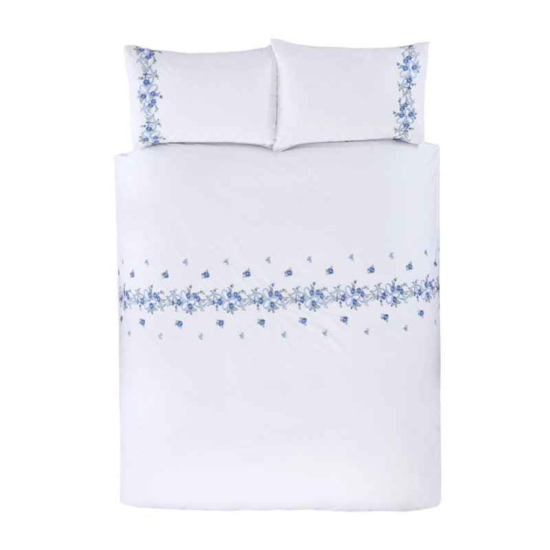 Floral Ribbon Cotton Blend Floral Duvet Cover Set, Single, White