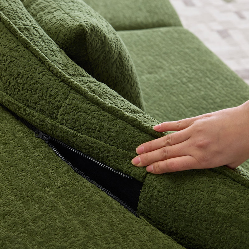 Canapés incurvés peu encombrants avec chenille verte, style rétro pour les petites maisons