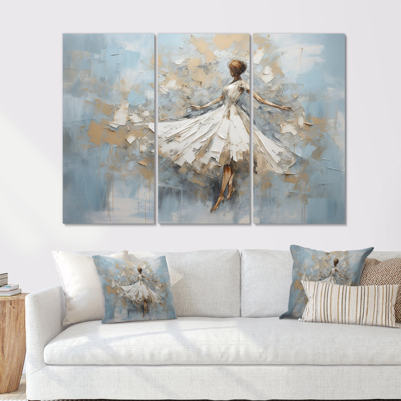 Minimalisme blanc et bleu - ensemble de décorations murales de danse, H 40 po x l 60 po