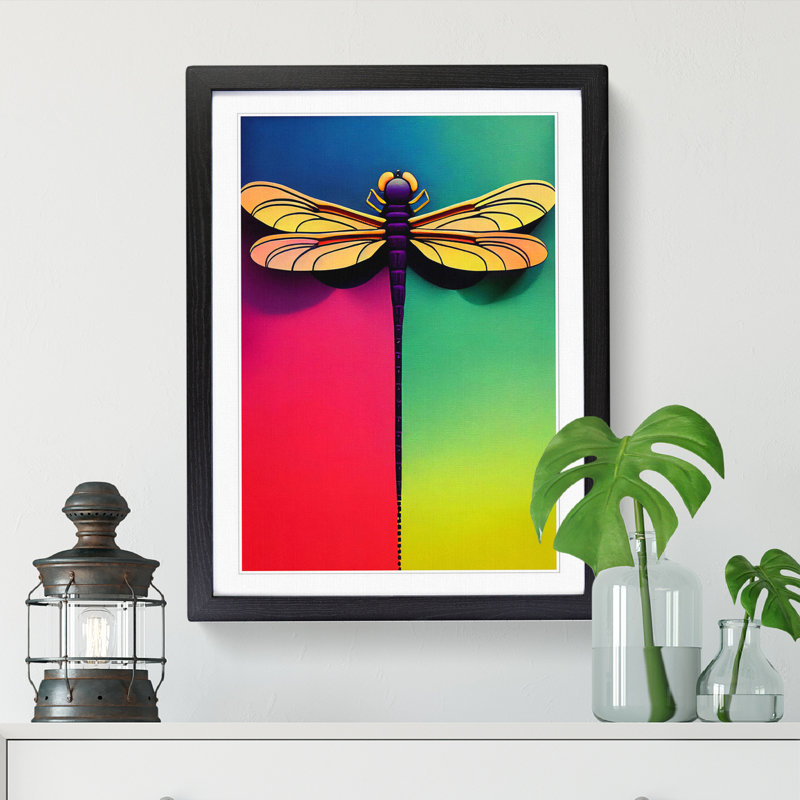 Lelynn Dragonfly Block Colour - Picture Frame Print, 34cm H x 25cm W x 2cm D, Oak
