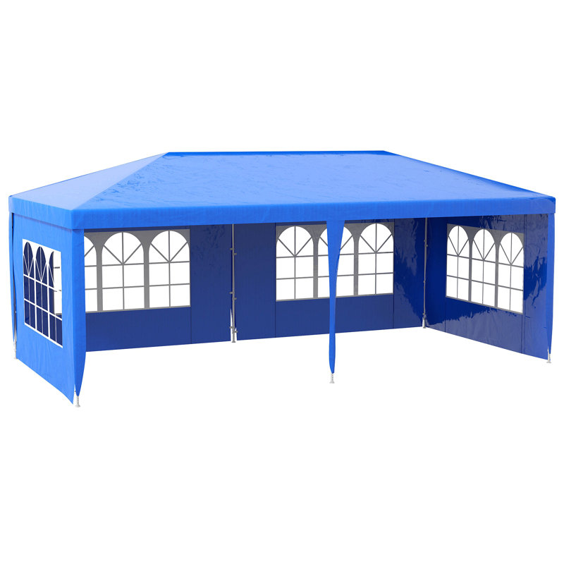 Outsunny Large Party Tent, Outdoor Event Shelter, Gazebo Canopy With 4 Removable Window Sidewalls For Weddings, Picnics, Blue