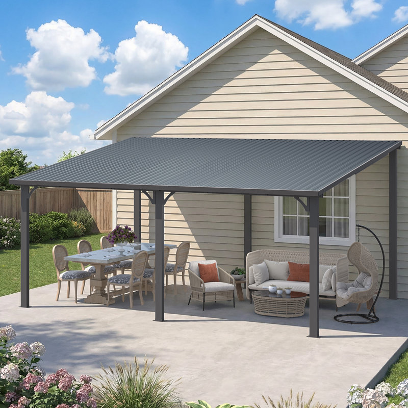 Hardtop Gazebo With Galvanized Steel Sloping Roof, 98.4" H x 202" W x 136" D