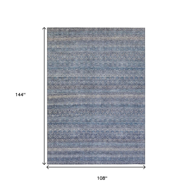 Tapis extérieur lavable rayé bleu et bleu ciel 9 pi x 12 pi