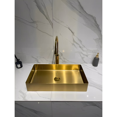 Lavabo vasque rectangulaire en acier inoxydable doré