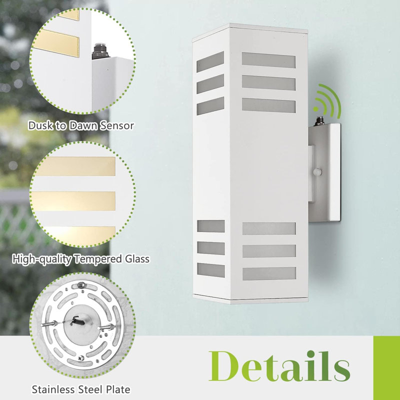 Dusk To Dawn Outdoor Wall Lights, Modern Porch Wall Lights, 13" Outdoor Wall Sconce Waterproof Aluminum, Exterior Wall Lamps, Patio Up And Down Light For Doorway, Garage, Hallway