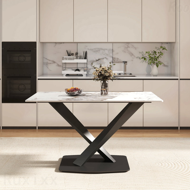 Table de salle à manger 55,25 po rectangulaire moderne 55,18 pi, Beige / Blanc, H 29,53 po x L 55,12 po x l 31,5 po