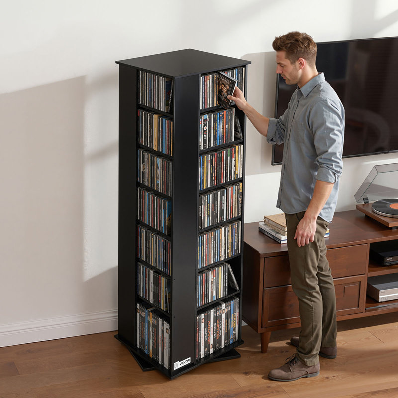 Meuble de rangement multimédia, tour de rangement rotative à 34 compartiments pour CD, DVD, livres et jeux vidéo, support pour DVD idéal pour le salon, le bureau ou la salle d'enregistrement, noir