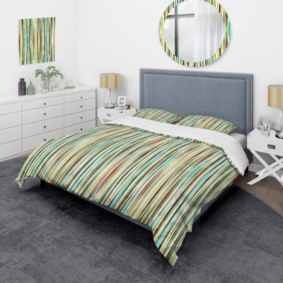 Multicolor Grunge Striped Polyester Standard Striped Duvet Cover