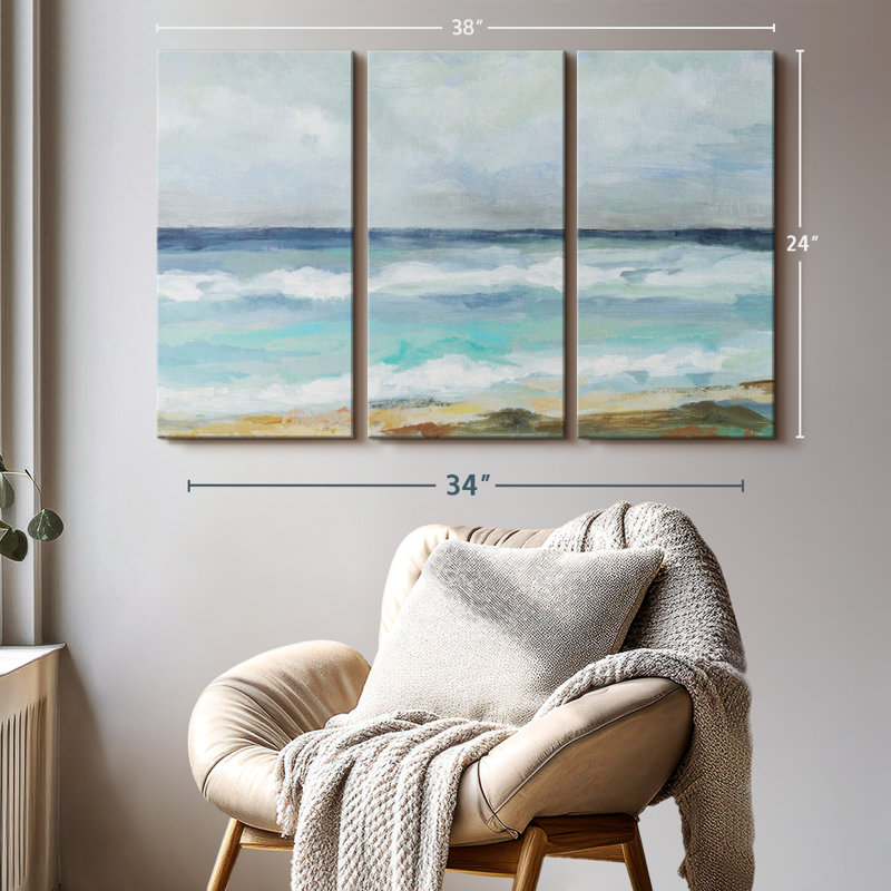 «Seashore Day», 3 pièces sur toile, H 24 po x l 38 po x P 1,25 po