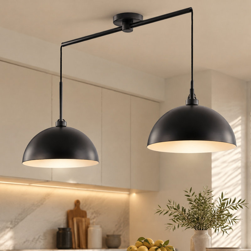 41'' 2-Light Black Dome Pendant Lights, Industrial Hanging Fixtures for Kitchen Island, Matte Black