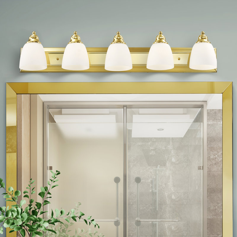 Éclairage de salle de bain à intensité variable 5 lumières Springfield, Laiton poli