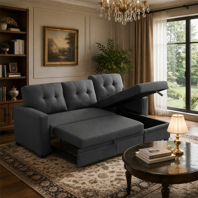 Canapé modulaire rembourré avec méridienne, Dark Grey