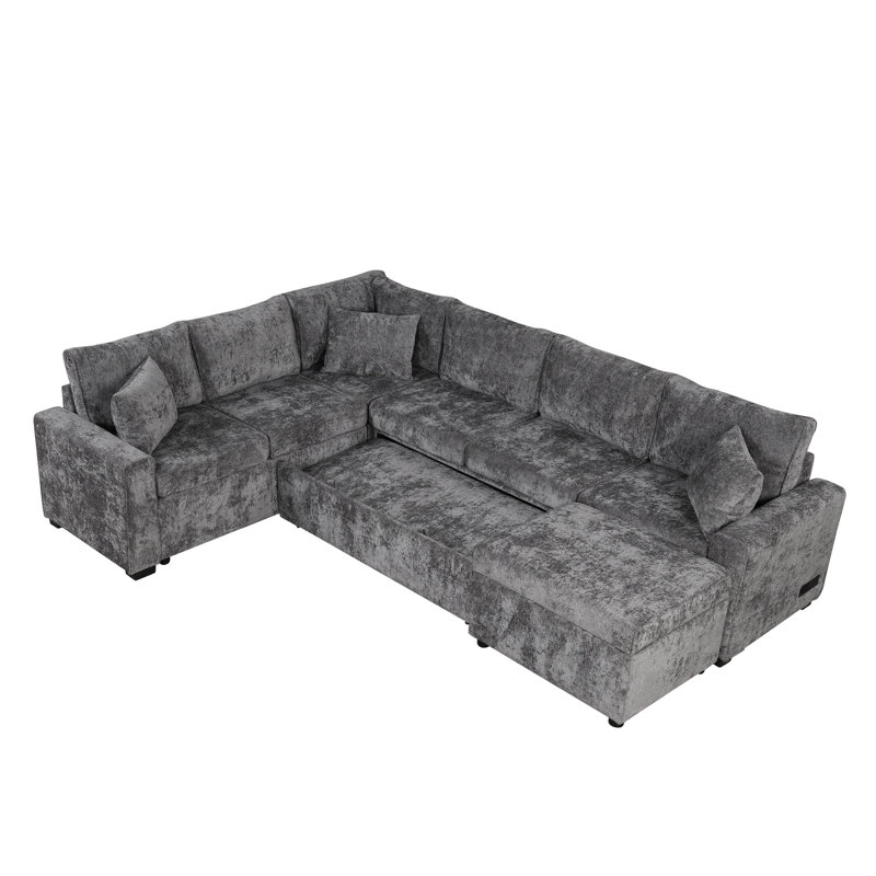 Divan-lit modulaire avec canapé-lit de rangement de 112,2 po, Gris chenille