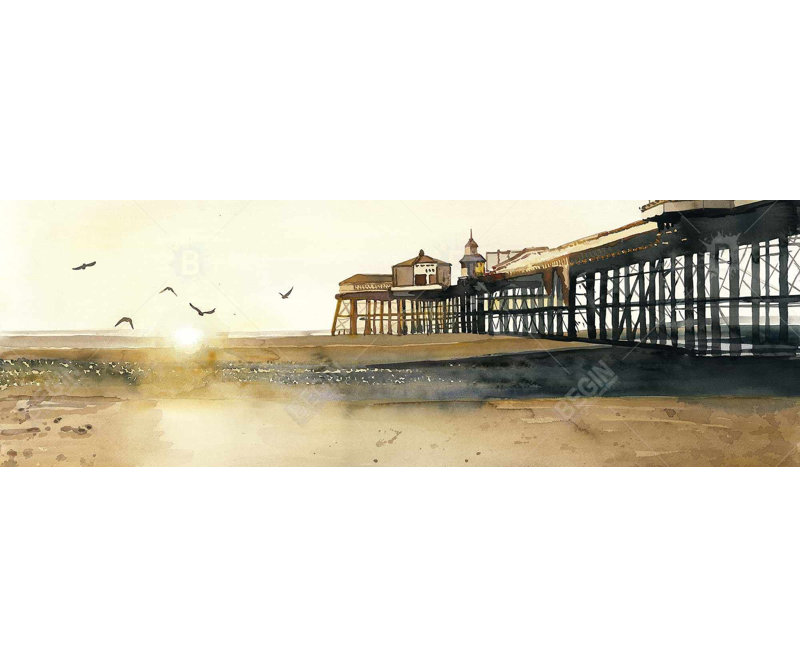 Coucher de soleil à la plage - Toile encadrée beige pour la maison, H 61,25 po x l 21,25 po