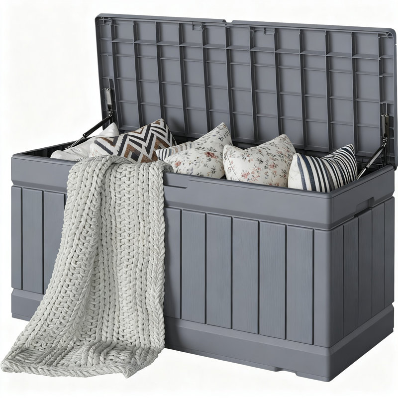 Waterproof Resin Deck Box, 78 Gallon, Outdoor Storage Bench Lockable For Patio Furniture, Garden Tools And Pool Supplies (Grey)