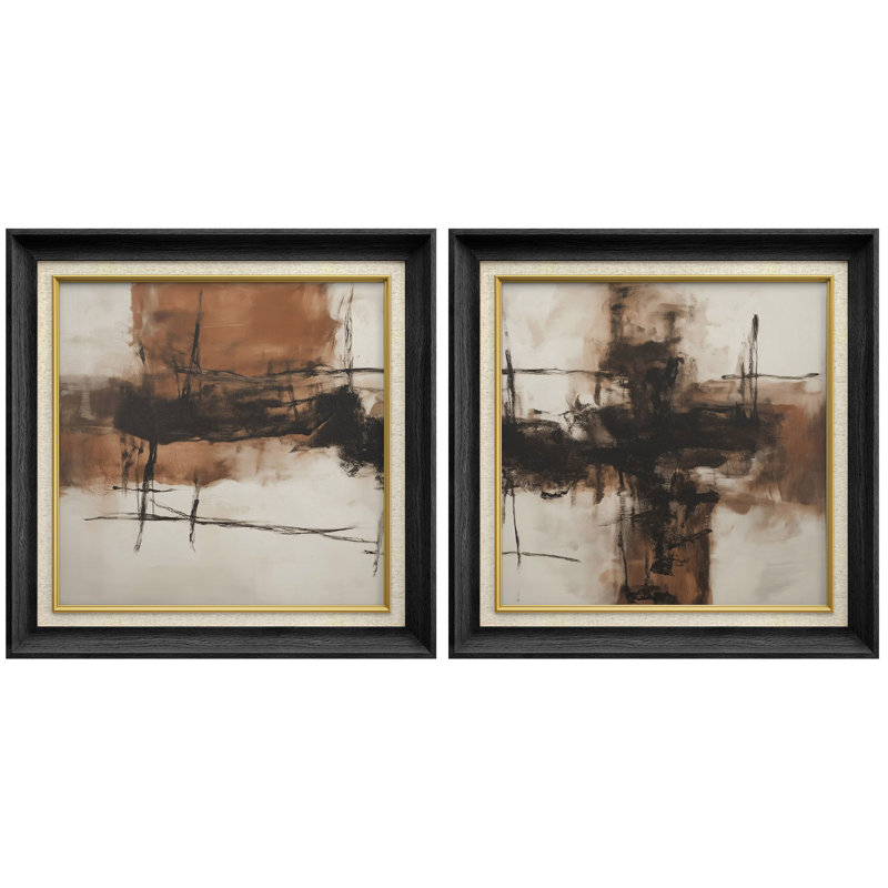 «Warm Brown», impression abstraite de forme neutre encadrée dans la chambre des maîtres, 2 pièces, H 26 po x l 26 po