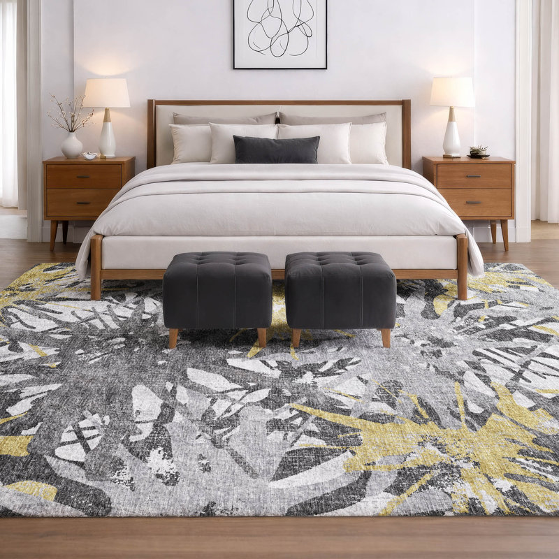 Tapis tropical à poil long de qualité supérieure lavable à la machine ADS77, Doré, 9 pi x 12 pi