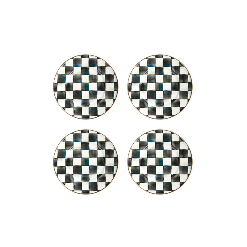 Sterling Check Enamel Salad Plates, Black/White