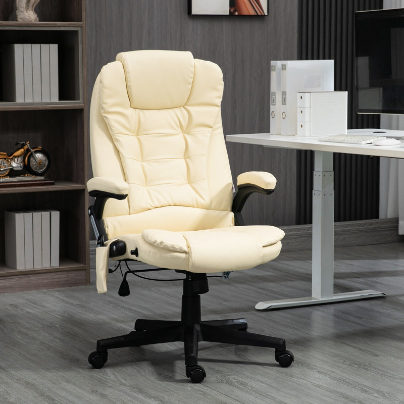 Fauteuil de bureau beige en cuir d'unité centrale, inclinaison de 120 degrés, massage par vibration, accoudoir, télécommande pour réduire le stress avec chauffage, accoudoir et siège réglable