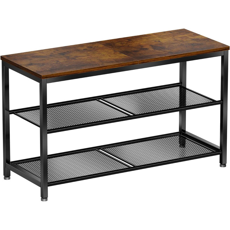 Banc à chaussures, étagère à chaussures à 3 niveaux avec tablette en bois pour le vestibule