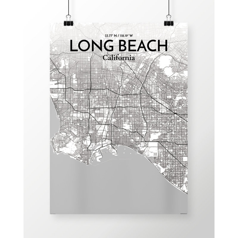 Carte de Long Beach - reproduction d'impression sur papier, H 20 po x l 16 po
