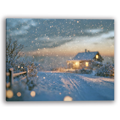 «Winter Glow Cabin Landscape», art mural sur toile tendue