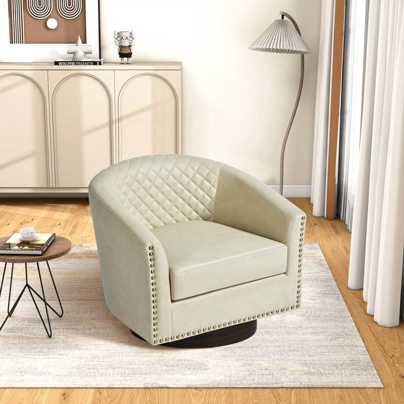 75.2Cm Wide Tufted Swivel Barrel Chair, Beige