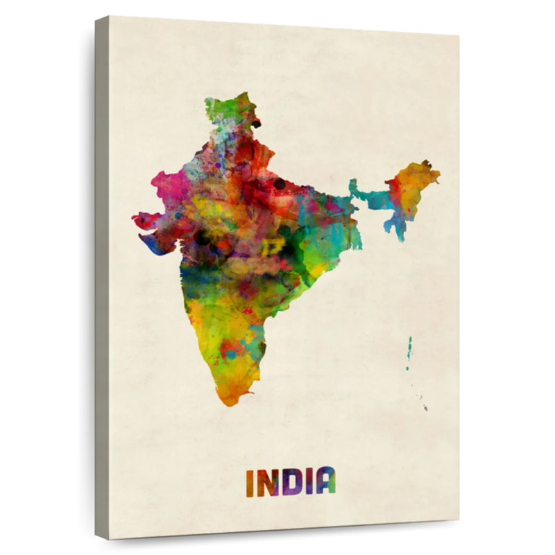 Inde, carte à l'aquarelle I, H 24 po x l 16 po