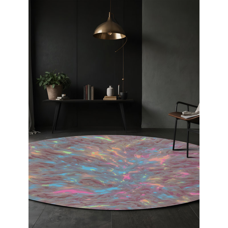 Tapis rose lavable à la machine GSIX03592, Rond 3 pi