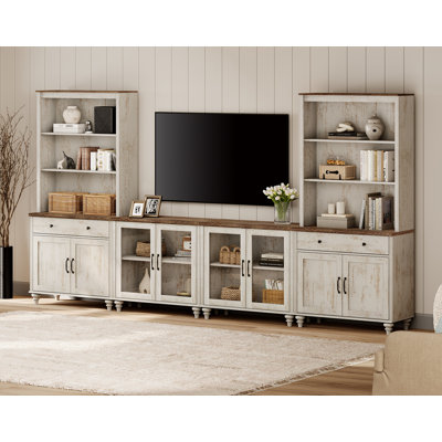 Scarlett 135.4" W Solid and Manufactured Wood Entertainment Center