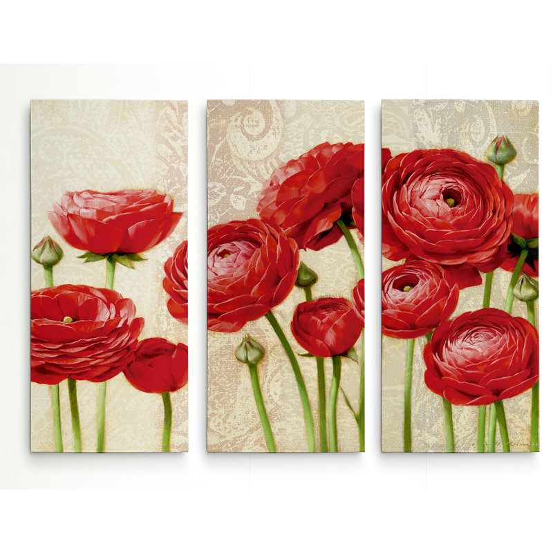 «Red Serenity and Lace II» - reproduction sur toile tendue, H 24 po x l 36 po