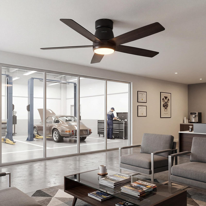 Ventilateur de plafond 52 po encastré avec lumières et télécommande - 5 pales réversibles, contrôle App / Alexa, 6 vitesses de vent, minuterie, pour patio couvert, chambre à coucher, maison de campagne