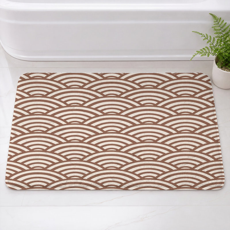 Tapis de bain à motif de vagues japonaises, L 34 po x L 21 po, Medium Beige Dark Brown
