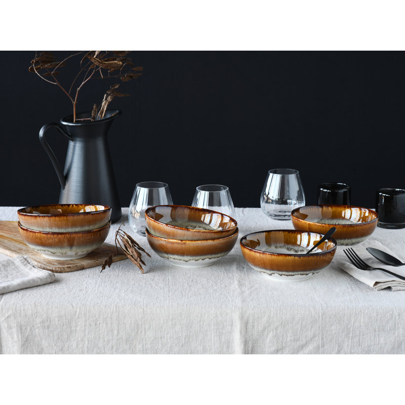 The Cascade Bowls collection is a 6-piece stoneware smoothie bowl set, Brown/Cream