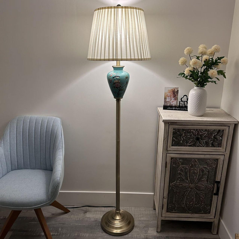 Flynn Floor Lamp bird Flowers Blue LED Bulb Included for Living Room Bedroom 15"W*15"D*65"H