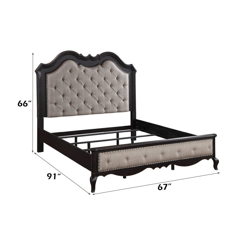 Lit capitonné beige et noir Aeryona, Grand