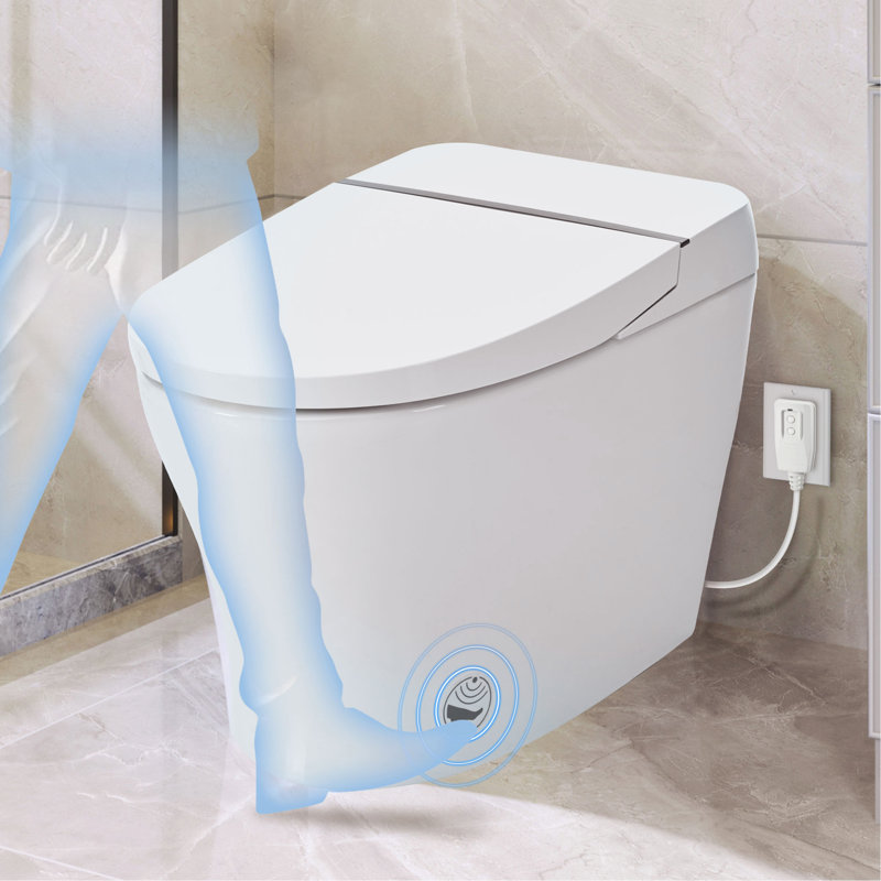 Smart Toilet Bidet Combo With Self-Cleaning Nozzle, Upmarket Compact Dual Flush Toilet 1/1.28 GPF, Tank Less Toilet With Foot Sensor Flush, White Night Light, Knob Control, Power Outage Flushing, Soft Close