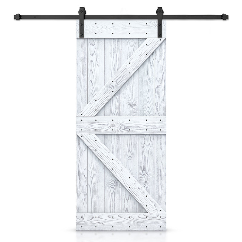 Porte de grange à panneaux et en bois avec quincaillerie d'installation, Blanc, 38 po x 84 po