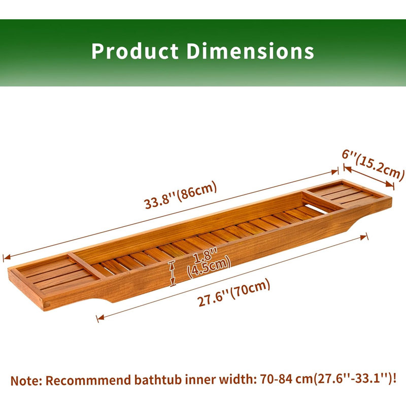 Plateau pour baignoire en teck, plateau de bain en bois pour baignoire, 33,8 po x 6 po x 1,8 po