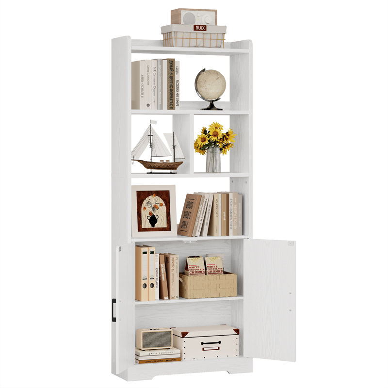 63" Tall Bookcase With Doors, 3-tier Open Storage Shelves, Anti-tipping & Back Panel Design, Freestanding Bookshelf, White