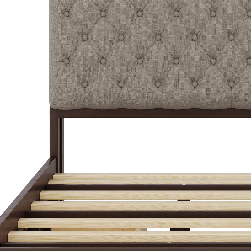 Lit plateforme en bois robuste avec 4 tiroirs, tête de lit et range-chaussures, Espresso