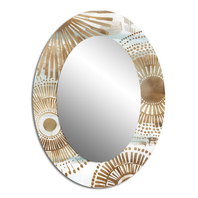 Mandala bohémien beige et doré, Simplicity Boho III - Miroir décoratif géométrique ovale sur métal