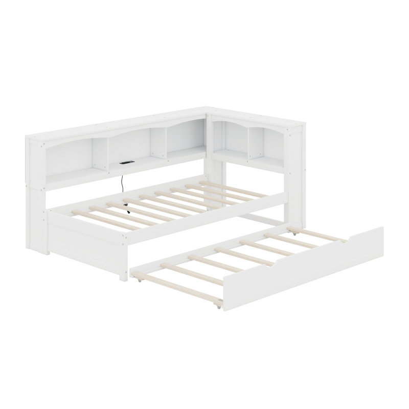Daybed With Trundle Bed, Storage Cabinets And USB Ports, White