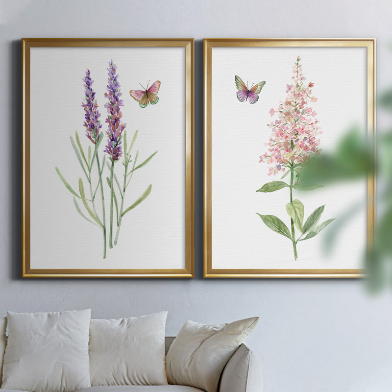 «Wildflower Botanical I», ensemble de 2 reproductions d'art, H 22,5 po x l 61 po x P 1,5 po, Toile encadrée dorée