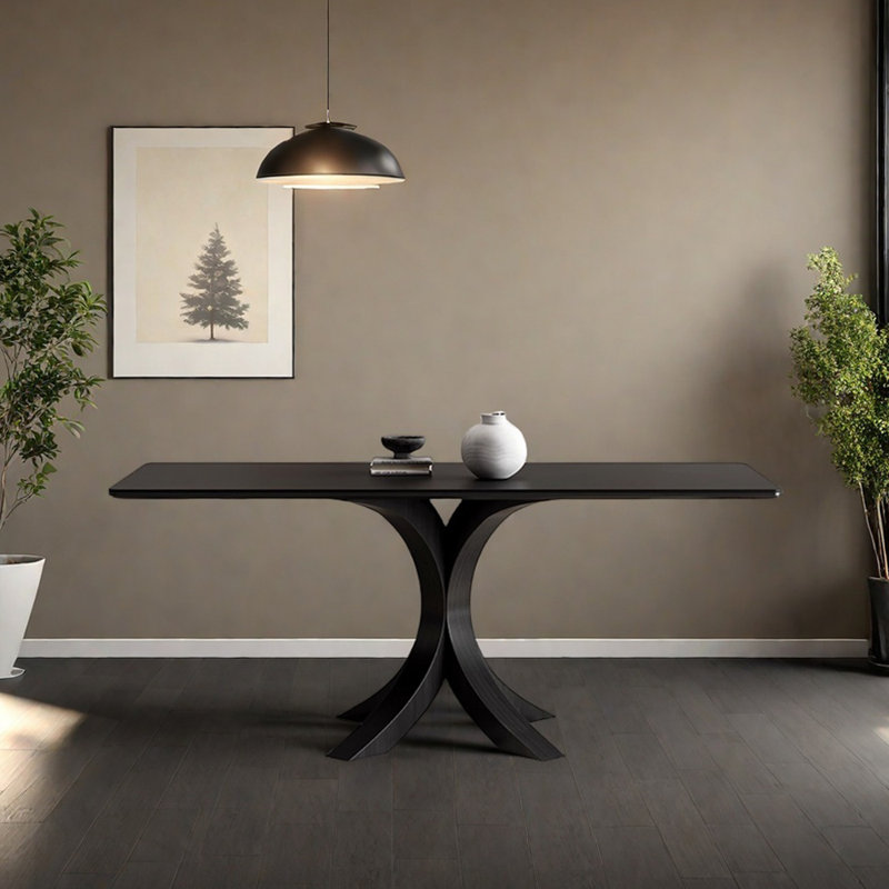 Durable Pure Black Rock Slab Dining Table, 29.52"H x 70.86"L x 31.49"W