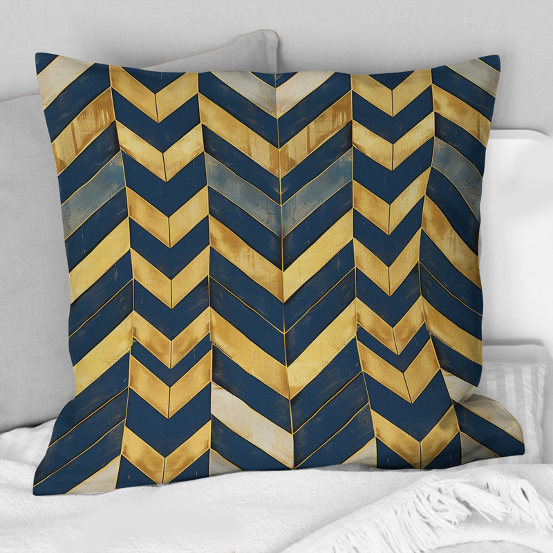 Coussin Mid-Century bleu marine à chevrons imprimé II, H 16 po x l 16 po