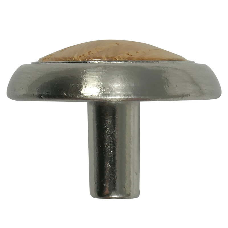 Satin Chrome and Oak Round Cabinet Knob